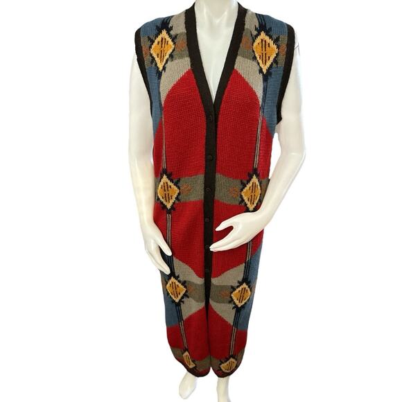 Peruvian Connection 100% Alpaca Southwest Western Sweater Maxi Vest Size Medium - Picture 1 of 12